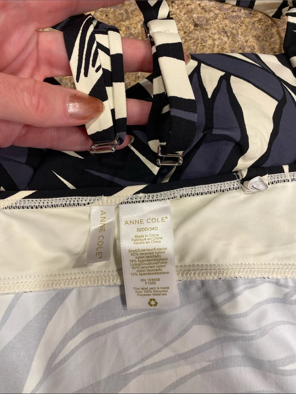 Anne Cole Twist Front Tankini Top 32DD 34D 25MT26545 NWT Black White Geometric